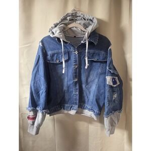 Denim Jacket Retro Sweatshirt Sleeves‎ & Hoodie Sz L Missing Bottom Button